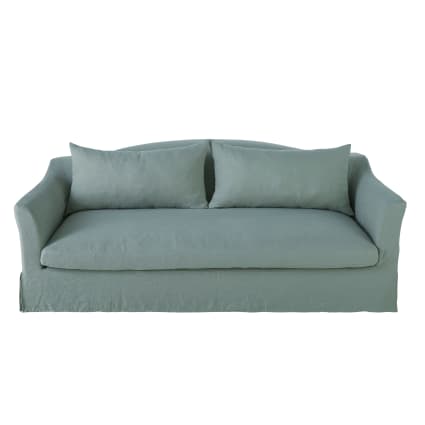 3/4-Sitzer-Sofa mit seladonblauem Leinenbezug Anaelle