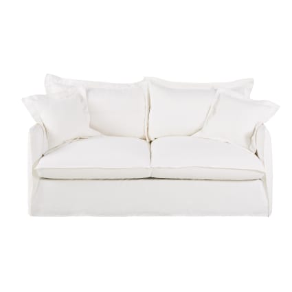 3-Sitzer-Schlafsofa mit weißem Leinenbezug und Matratze 14 cm Barcelone