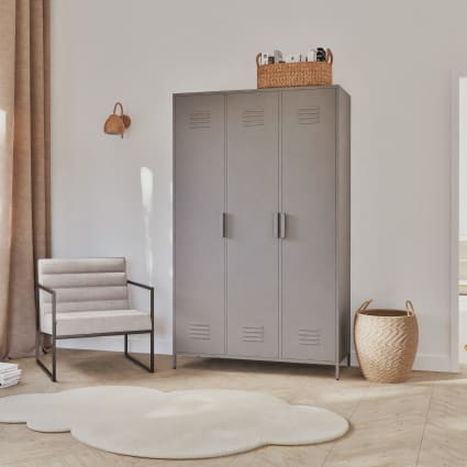 3-türiger Kleiderschrank aus grauem Stahl Loft