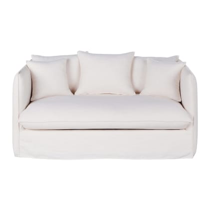 Ausziehbares 2-Sitzer-Sofa mit weißem Bezug mit Leineneffekt, Matratze 10cm Louvain