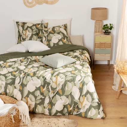 Bettwäsche-Set aus Bio-Baumwolle mit Blättermotiv, grün 260x240cm