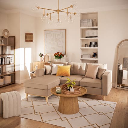 Canapé D'angle Convertible 3 Places En L Avec Repose-pieds - Velours Côtelé, Chargeur USB, Rangements - Beige - 4