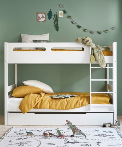 Cassettone da letto a soppalco bianco con ruote, 90x190 cm Galaxy