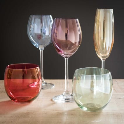 Verres à Pied Cristallin 22cl - Lot De 6 | Taillé Multicolore | Compatible Lave-Vaisselle