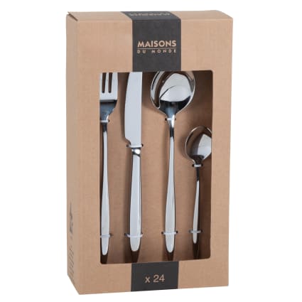 Ménagère 24 Pièces Ensemble de Couverts en Acier Inoxydable Pour 6 Personnes Avec boîte cadeau - Argent - Maison