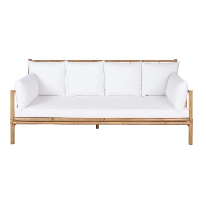 Divanetto posti in bambù con cuscini bianchi