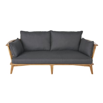 Divanetto In Legno Massello Di Acacia Con Cuscini Grigio Scuro - Panca Da Giardino Elegan