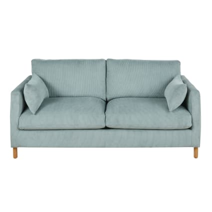 Divano letto 3/4 posti in velluto a coste blu celadon, materasso