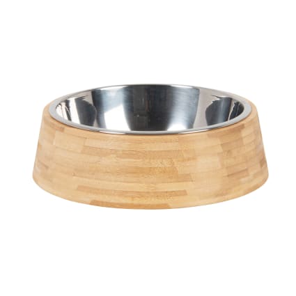 Futternapf aus Edelstahl mit Holzstnder D14cm | Maisons du Monde