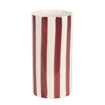 Gestreifte Vase aus Steinzeug, bordeauxrot und beige H21cm Sira