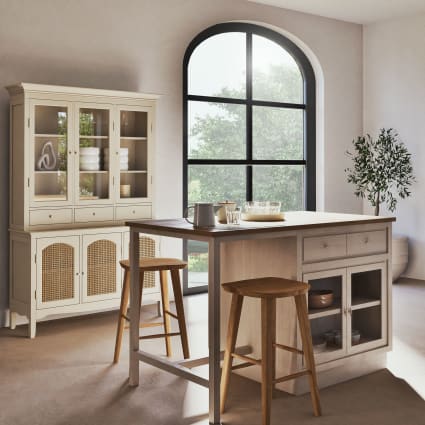 Ilot Central De Cuisine Mobile - Plateau Extensible - 2 Tiroirs Et 2 Portes Mdf Blanc 97133576