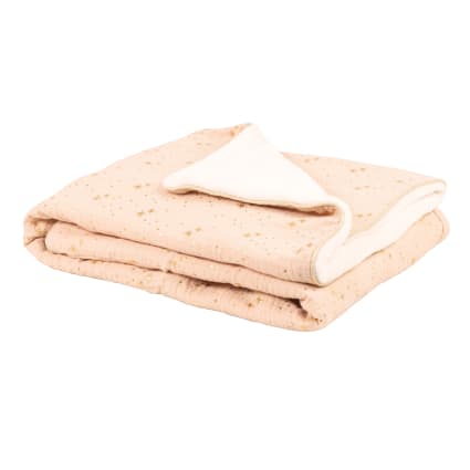 Kuscheldecke mit Sternenmotiv, weiß, gold und rosa 75x100cm