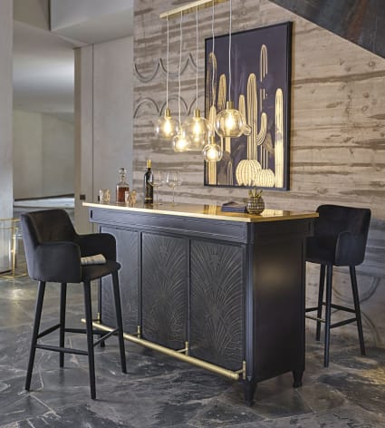KCO Illuminazione Lampadario A Sospensione 5 Luci Globo Cluster | Design Nordico In Vetro Blu E Oro Spazzolato Per Isola Cucina E Sala Da Pranzo
