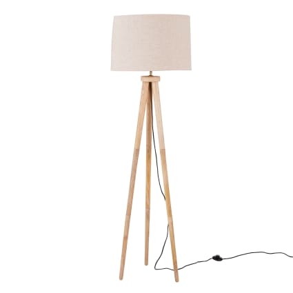 Lampadaire Trépied Wabi-sabi En Bois Et Lin – Abat-jour Rond à Intensité Variable, Hauteur 128 Cm, Pour Salon, Chambre, Bureau
