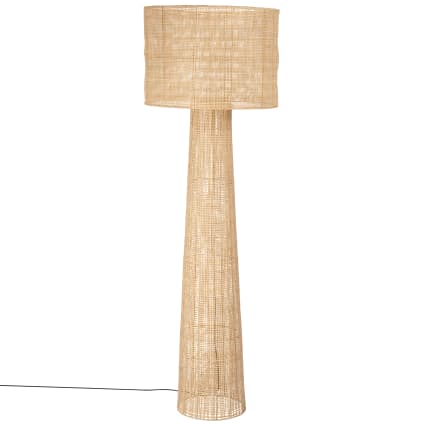 Rayofly Lámpara De Pie De Ratán Para Salón, Regulable Con Mando A Distancia Y Control Por App, Estilo Boho Con Pantalla De Ratán Y Lino, Negra (Bombilla Incluida