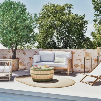 Outdoor-Sofa fr 2 Personen aus Bambus mit weien Kissen Robie | Maisons du  Monde