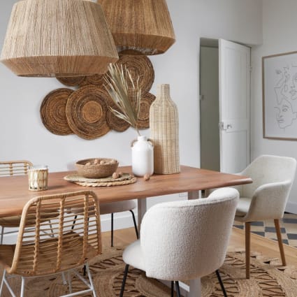 Poltrona da pranzo in tessuto bouclé écru Arnold Maisons du Monde