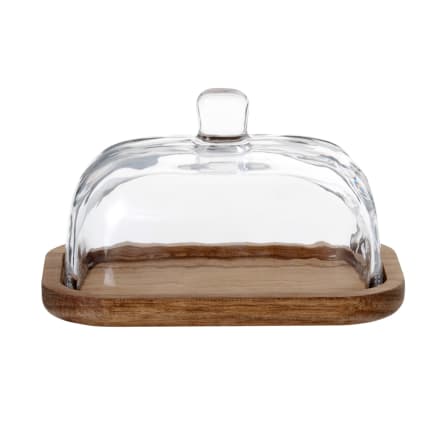 Portaburro In Vetro E Legno Con Coperchio - Vassoio Trasparente Per Burro, Formaggio E Frigo - Elegante
