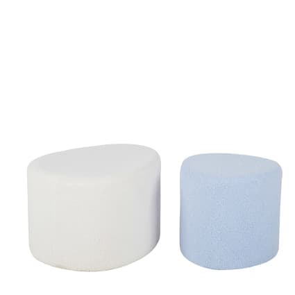 Poufs en tissu effet laine bouclée blanc et bleu (x2) ANTHIME