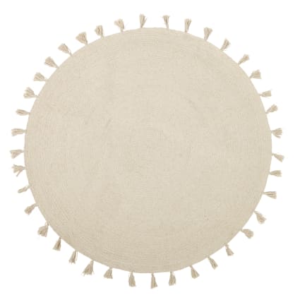 Runder Baumwollteppich, ecrufarben mit Pompons D100 Nina