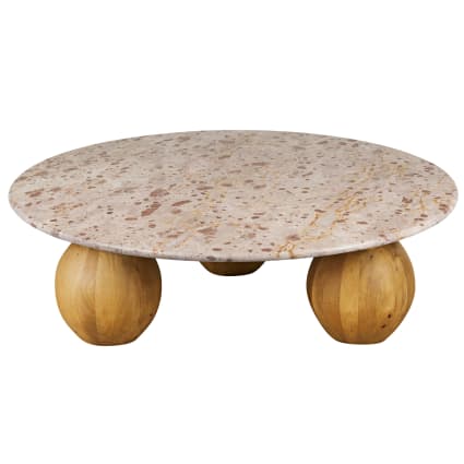 Runder Couchtisch aus Stein und massivem Mangoholz, D100cm Esfera