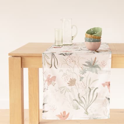 Emvency Runner Da Tavola 33x183 Cm + 6 Tovagliette In Cotone E Lino, Motivo Astratto Arancione E Grigio, Termico, Lavabile, Per Pranzi E Cene
