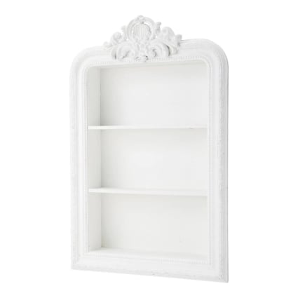 Scaffale Da Parete Shabby Chic Bianco – Stile Vintage, Legno Laccato, Con Intagli Decorativi – 64x48x15 Cm – Già Assemblato