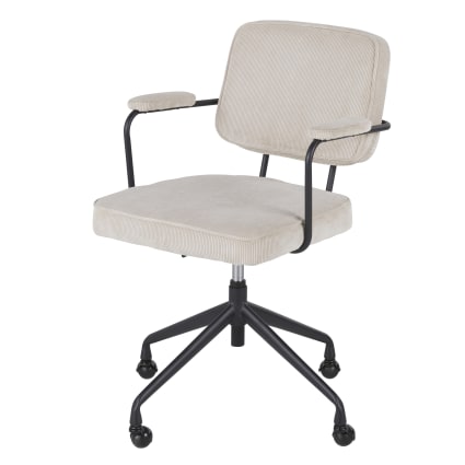 Sedia da scrivania girevole in velluto beige e metallo nero