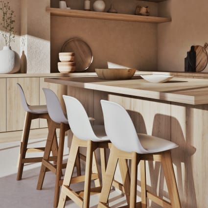 Sedia per isola centrale stile scandinavo bianca e quercia H66 Ice