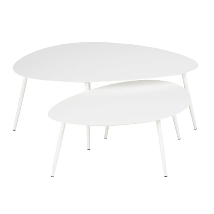 Set aus 2 ineinander schiebbaren Garten-Couchtischen aus weißem Stahl Lumpa