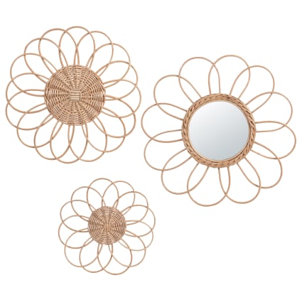 Set de flores e mimbre y espejo para decorar la pared D 40/34/25 cm