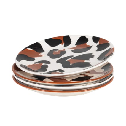 Set de platos de postre de cerámica con estampado leopardo tricolor