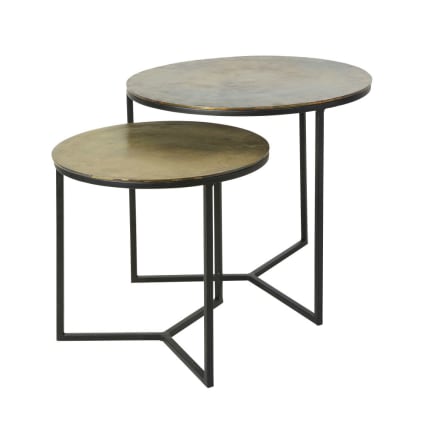 Set Skagen 2 Tavolini Sovrapponibili con Piani Rotondi e Telaio in Metallo - Effetto Marmo Nero / Nero [en.casa