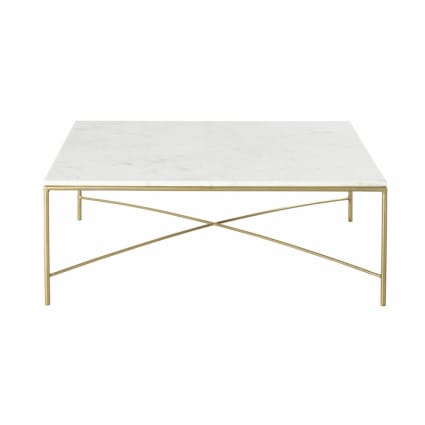 Table basse en marbre blanc et métal coloris laiton L100