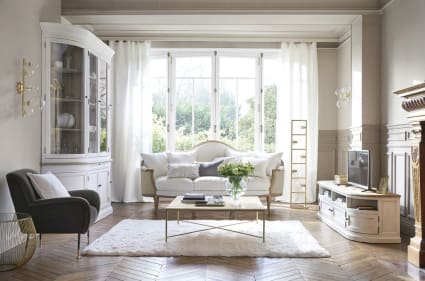 Table basse en marbre blanc et métal coloris laiton L100-Isaée