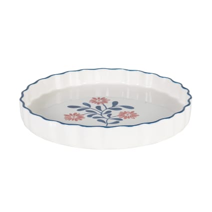Tarteform aus Keramik mit Blumenmotiv, weiß, blau und rot Louise