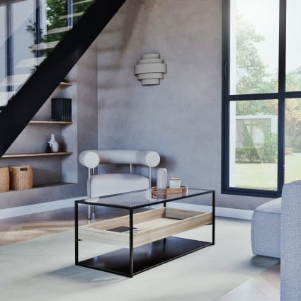 Tavolino in vetro temprato e metallo nero cm Raven