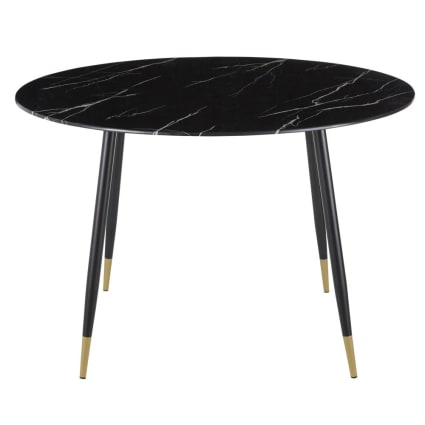 Tavolo Da Pranzo Rotondo Effetto Marmo Nero E Oro – Con Base In Metallo E Doppio Piano – Design Moderno Per 2-4 Persone, Diametro 110 Cm