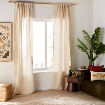 Vorhang mit Schlaufen aus gewebter recycelter Baumwollgaze und Leinen, beige, 1 Vorhang, 130x300cm Alvila
