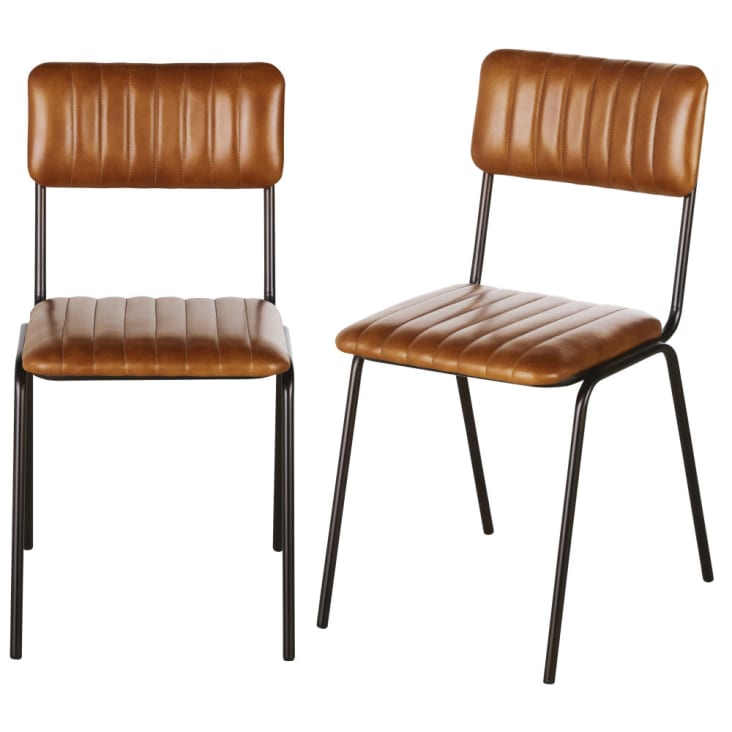 2 Stühle für gewerbliche Nutzung aus braunem Leder und schwarzem Metall  Dalston Business