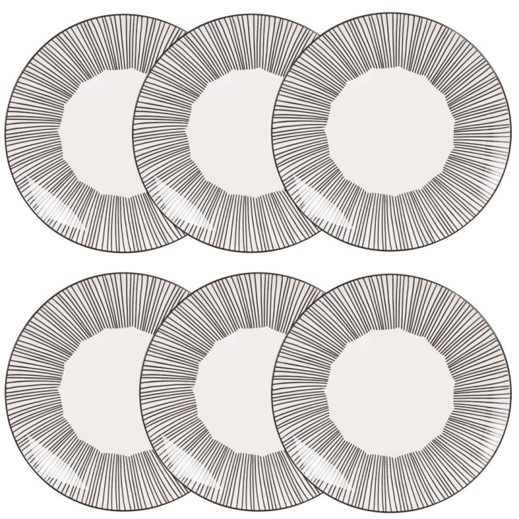 6 piatti piani bianchi a righe in gres