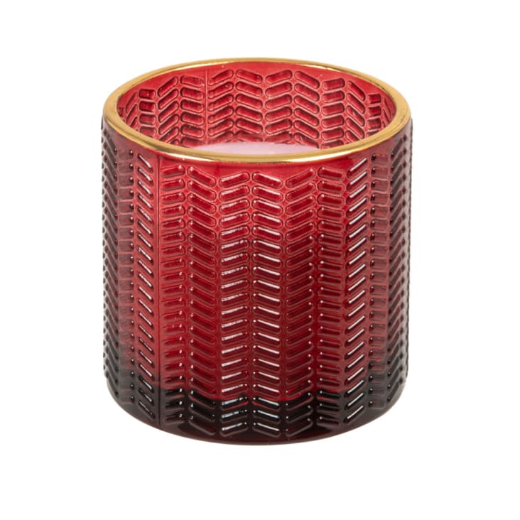 Bougie Rouge parfumée centre de table pot en verre avec déco feuillage 210  G - Bougies de noël - Décomania