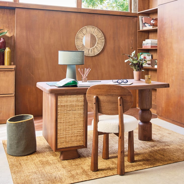 Bureau 1 porte coloris noisette et rotin tressé