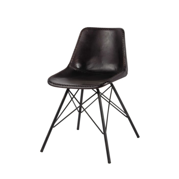 Cadeira industrial de couro e metal preto