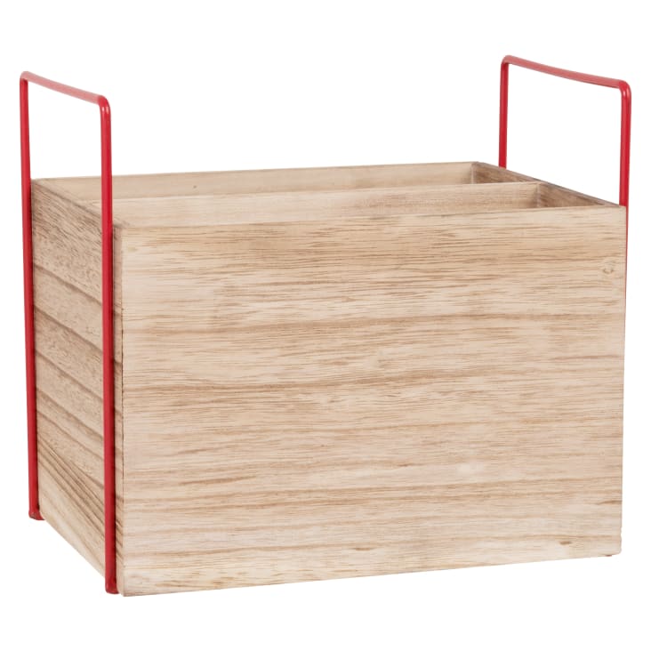 Caisse de rangement en bois de paulownia et fer recyclé rouge