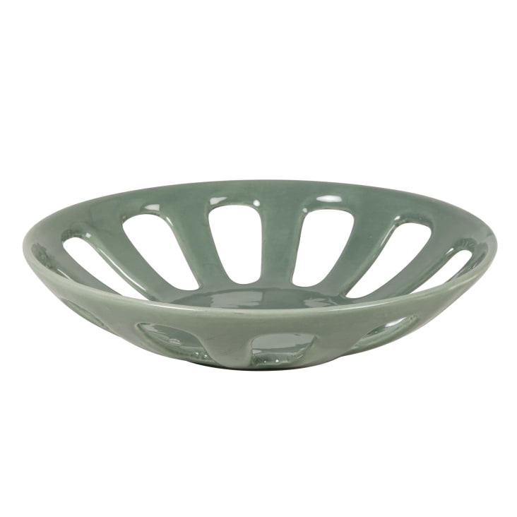 Cestino in fibre naturali con toni bianchi e verdi D. 30 cm