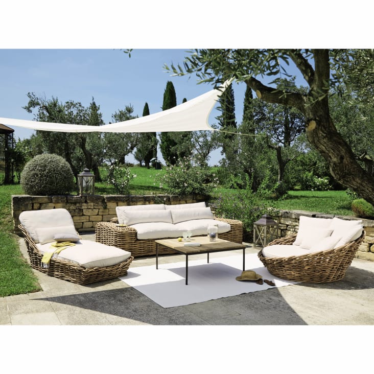 St Tropez - Chaise longue da giardino in rattan e cuscini écru