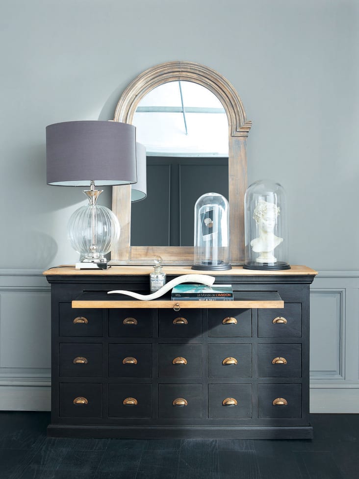 Grande Cloche En Verre Antique Sur Socle En Bois - Chêne