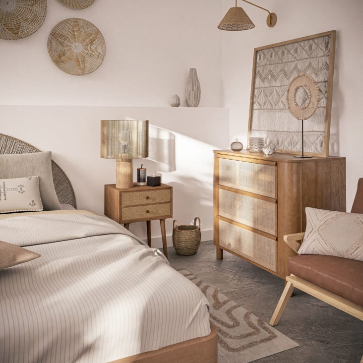 Casa Padrino comodino di lusso in bambù con cassetto naturale A. 45 cm - Mobili in bambù | Casa Padrino