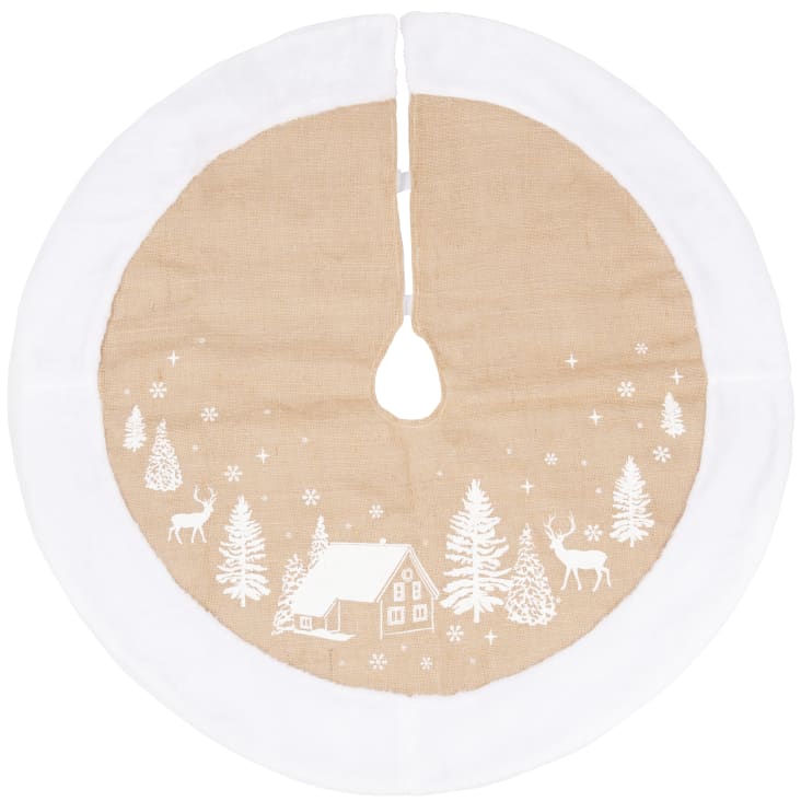 Cache-pied Pour Sapin De Noël Artificiel Blanc - Jupe Décorative Pour Base, Intérieur/extérieur, 55x72 Cm